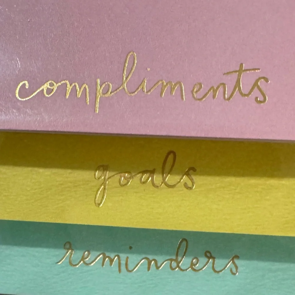 Kate Spade ♠️ Pink, Yellow, and Mint Notepad Trio with gold embossed prompts🩷💛💚